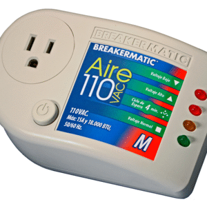PIN110-M00EST Aire 110 M - Protector Electrónico enchufable para Aires Acondicionados y Equipos de Refrigeración con Voltaje Ajustable y suiche ON-OFF 120V 15A NEMA5-15 (Edición Español)
